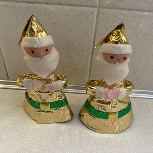 Vintage Japan 69’ Foil Santa Claus‎ Christmas Ornaments Set Of 2